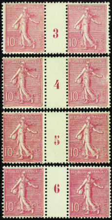 N°129 10c Mouchon lignée millésime 3-4(II)-5-6 neu