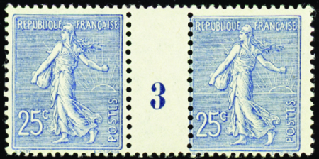 N°132 25c Semeuse bleu millésime 3 neuf ** TB