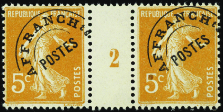 PREOBLITERES N°50 5c Semeuse orange paire millésim
