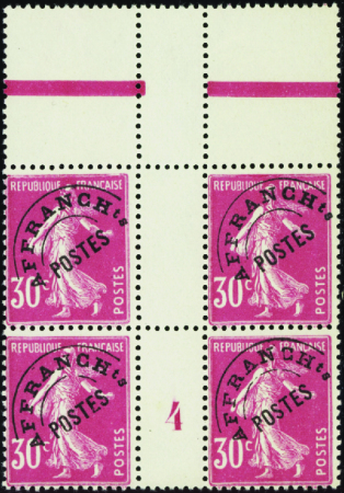 PREOBLITERES N°59 30c Semeuse rose bloc de 4 millé