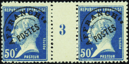 PREOBLITERES N°68 50c Pasteur paire millésime 3 ne