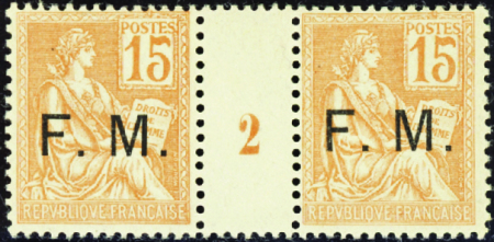 FRANCHISE MILITAIRE N°1 15c Mouchon paire millésim