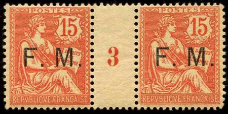 FRANCHISE MILITAIRE N°2 15c Mouchon paire millésim