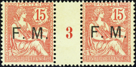 FRANCHISE MILITAIRE N°2 15c Mouchon paire millésim