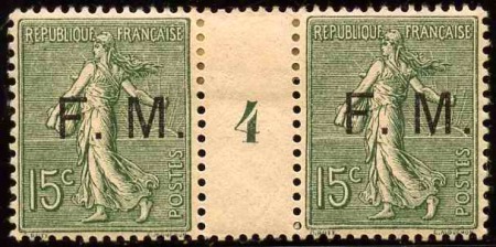 FRANCHISE MILITAIRE N°3 15c Semeuse lignée paire m