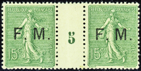 FRANCHISE MILITAIRE N°3 15c Semeuse lignée paire m
