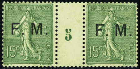 FRANCHISE MILITAIRE N°3 15c Semeuse lignée paire m