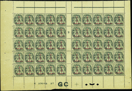 N°157 1/2c sur 1c Blanc feuille de 50 timbres mill