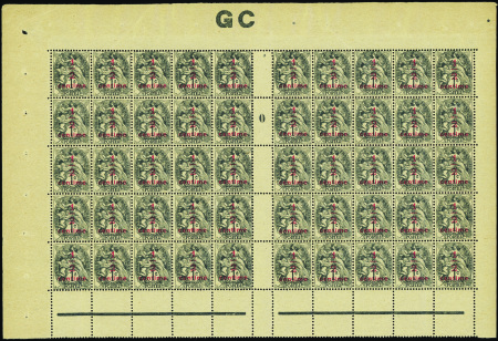 N°157 1/2/1c Blanc feuille de 50 timbres manch GC 
