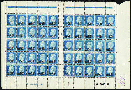 N°219 50c sur 75c Pasteur feuille de 50 timbres mi