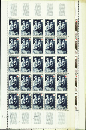 N°966/967 Croix-rouge 1953  2 feuilles de 25 timbr