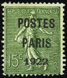 N°31 15c Semeuse lignée "Postes Paris 1922" nsg TB