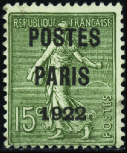 N°31 15c Semeuse lignée "Postes Paris 1922" nsg TB