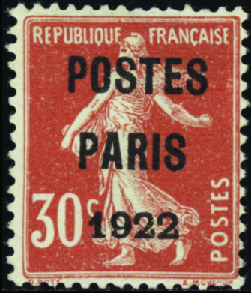 N°32 30c Semeuse rouge "Pastes Paris 1922" nsg TB