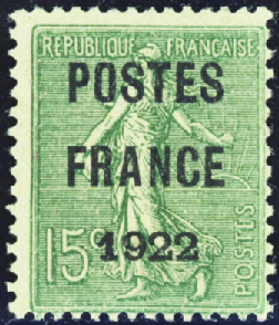 N°37 15c Semeuse lignée "Postes France 1922" nsg T