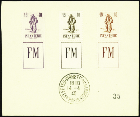 N°10A vignette infanterie sur carton violet+brun-n