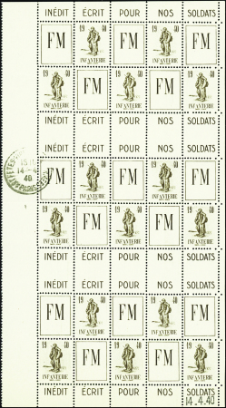 N°10A vignette infanterie demi feuille pour carnet