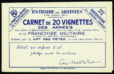 N°10A carnet de 10 vignettes Infanterie neuf ** TB