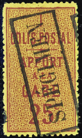 N°3 25c brun sur jaune surcharge "spécimen"encadré