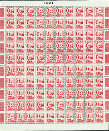 N°33 0,20 rouge feuille de 100 timbres neuf ** TB