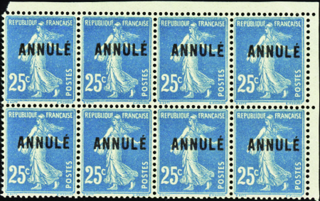 N°140a -CI2 25c Semeuse bleu bloc de 8 surcharge A