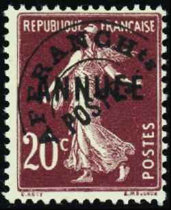 Préo N°54-CI 1 20c Semeuse lilas-brun surcharge "A