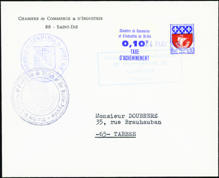 N°7 St Dié 0,10 bleu sur lettre TB