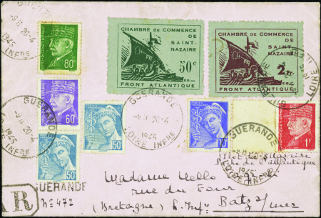 N°8/9  2 valeurs sur enveloppe recommandé avec complément