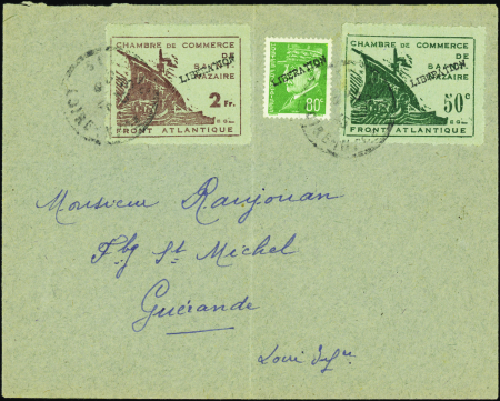 N°8/9  2 vals surchargées "Libération" sur lettre 