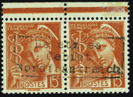 N°409 15c Mercure brun-orange surcharge de Dunkerq