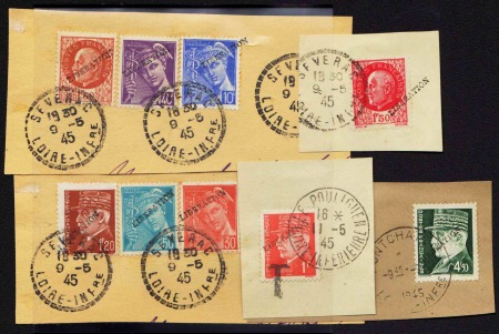 N°514 + divers 9 valeurs obl sur fragments surchar
