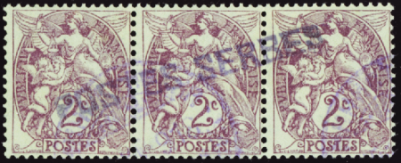 N°2 2c Blanc bande de 3 obl TB