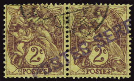 N°2 2c Blanc paire obl TB