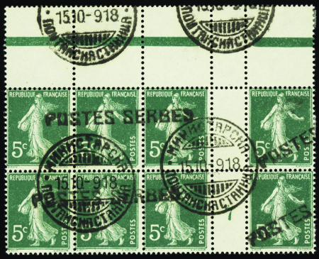 N°4 5c Semeuse vert bloc de 8 avec millésime obl T