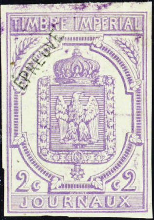 N°1 2c lilas surcharge épreuve nsg TB