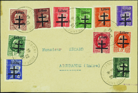 Aigurande 11 valeurs sur lettre TB