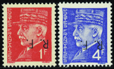 Bordeaux surcharge renversée type I  1f et 4f neuf