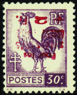 Brest 30c Coq surcharge renversée neuf ** TB