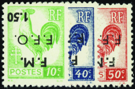 Cognac 3 valeurs surcharge renversée neuf ** TB