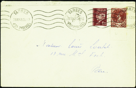 De Gaulle brun foncé obl Tarbes sur lettre