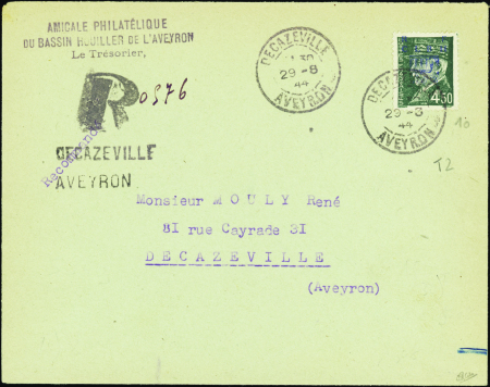 Decazeville 4f50 Pétain sur lettre