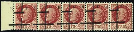 Lille 1f50 Pétain bande de 5 "FR" 1 ex sans "R" ne