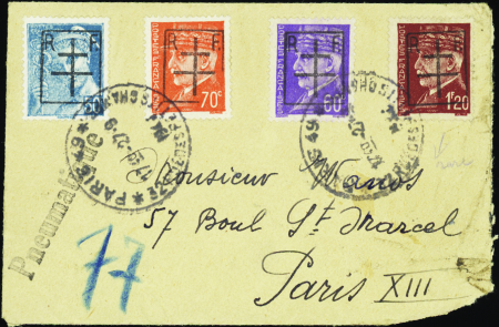 Paris 49  4 valeurs sur lettre (n°11-12-13-16)