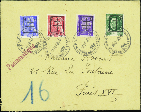 Paris 49  4 valeurs sur lettre (n°8-9-12-18)