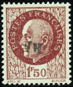 Tours-gare transit 1f50 Pétain surcharge renversée