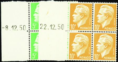 N°349/350  2 valeurs blocs de 4 coins datés à gauc