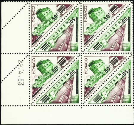 N°453/472  20 valeurs surchargées en blocs de 4 co