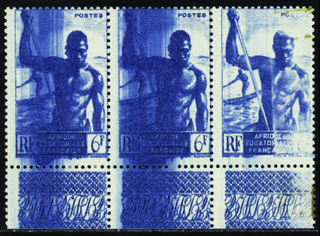 N°222 variété d'impression bande de 3 (1ex lég déf