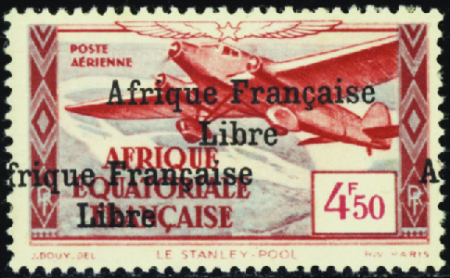 POSTE AERIENNE N°17a surcharge double dont une à c