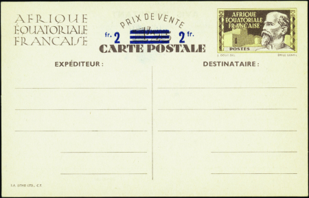 ENTIERS POSTAUX N°1 Carte postale surchargée 2fr T